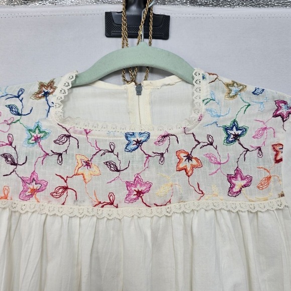 Vintage 70s Embroidered Prairie Dress Cottagecore Floral Long Sleeve Maxi White - Picture 8 of 12